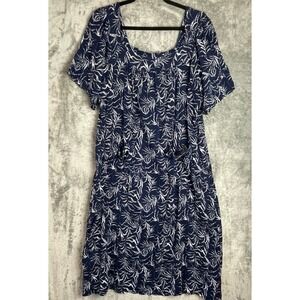 Vermont Country Store Dress Medium Blue Muu Muu Tropical Hawaiian Cottagecore